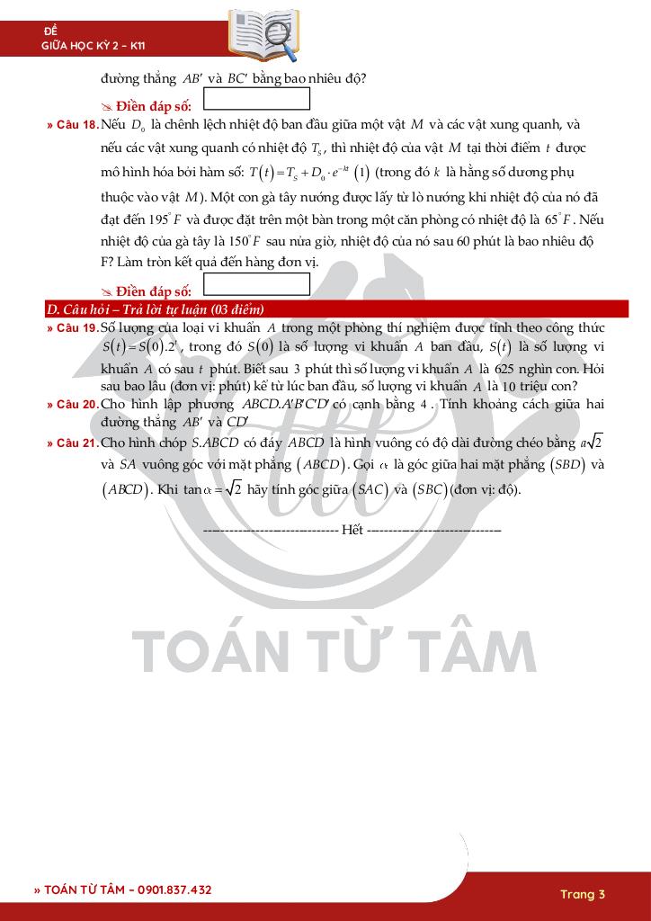bộ đề kiểm tra giữa kỳ 2 toán 11 ctst năm học 2024 – 2025 3
