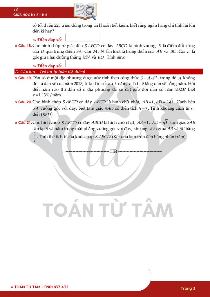 bộ đề kiểm tra giữa kỳ 2 toán 11 knttvcs năm học 2024 – 2025 3
