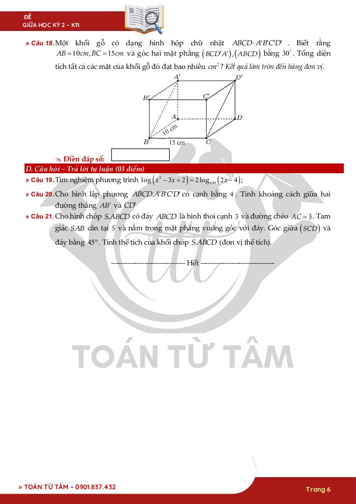 bộ đề kiểm tra giữa kỳ 2 toán 11 knttvcs năm học 2024 – 2025 6