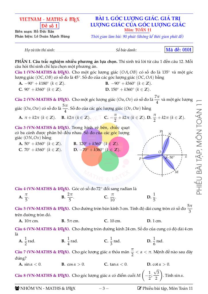 bộ đề kiểm tra theo bài học môn toán 11 học kì 1 có đáp án 6