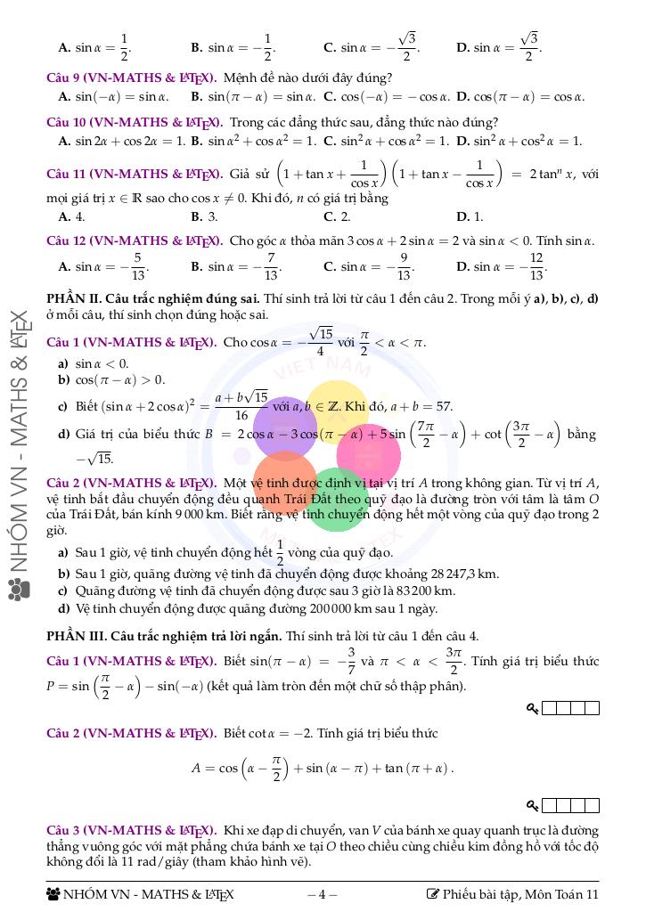 bộ đề kiểm tra theo bài học môn toán 11 học kì 1 có đáp án 7