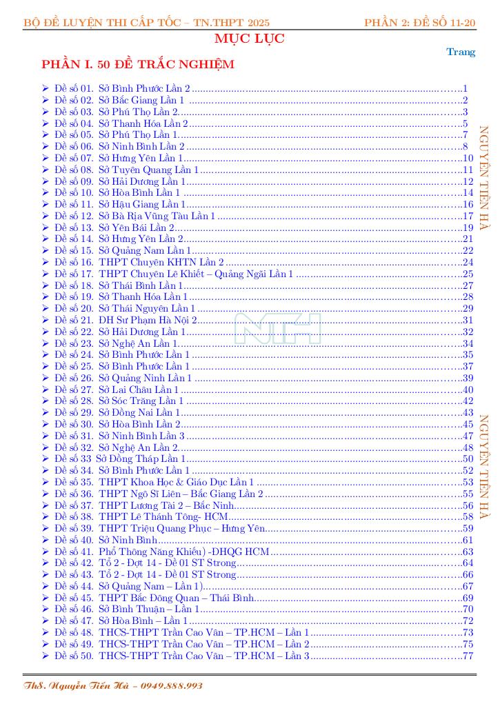 bộ đề luyện thi cấp tốc tốt nghiệp thpt 2025 môn toán – nguyễn tiến hà 1