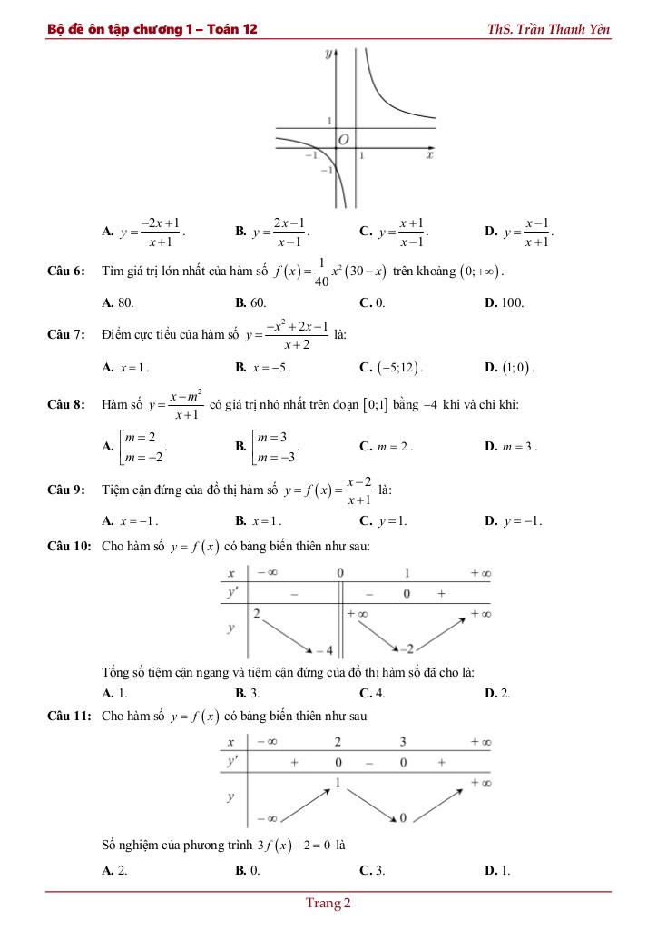 bộ đề ôn tập chương ứng dụng đạo hàm để khảo sát và vẽ đồ thị hàm số 3