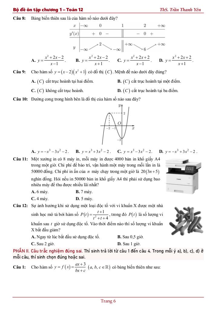 bộ đề ôn tập chương ứng dụng đạo hàm để khảo sát và vẽ đồ thị hàm số 7