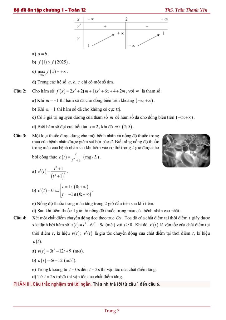 bộ đề ôn tập chương ứng dụng đạo hàm để khảo sát và vẽ đồ thị hàm số 8