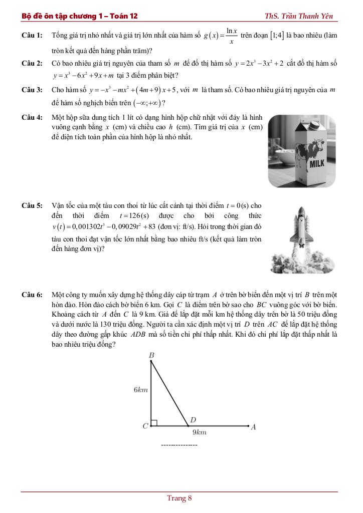 bộ đề ôn tập chương ứng dụng đạo hàm để khảo sát và vẽ đồ thị hàm số 9