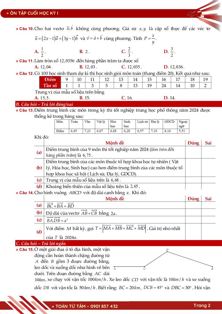 bộ đề ôn tập cuối học kỳ 1 môn toán 10 ctst năm học 2025 – 2026 2