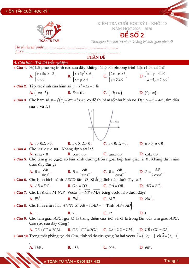 bộ đề ôn tập cuối học kỳ 1 môn toán 10 ctst năm học 2025 – 2026 4
