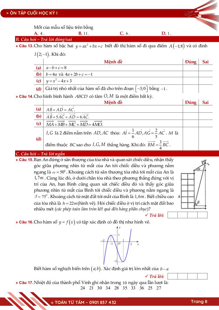 bộ đề ôn tập cuối học kỳ 1 môn toán 10 ctst năm học 2025 – 2026 8