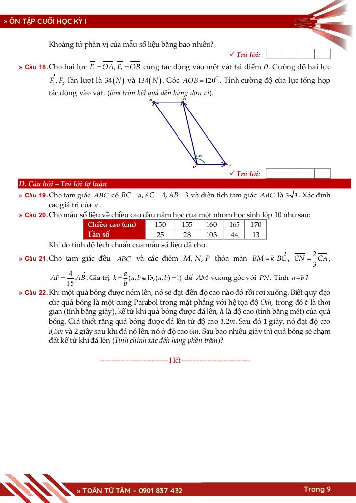 bộ đề ôn tập cuối học kỳ 1 môn toán 10 ctst năm học 2025 – 2026 9