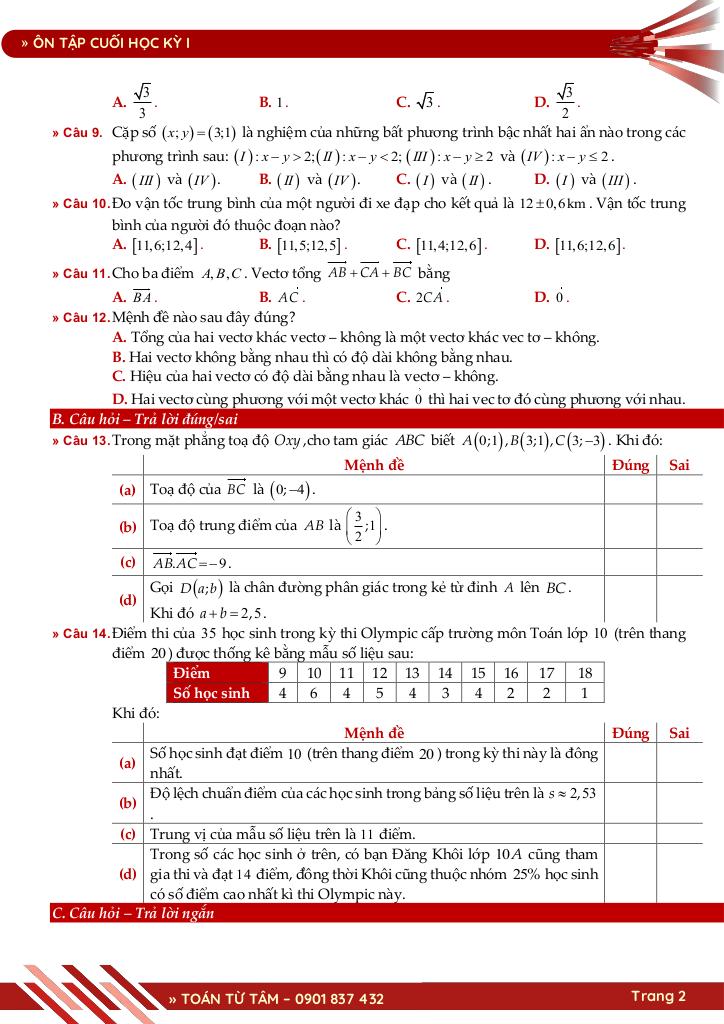 bộ đề ôn tập cuối học kỳ 1 môn toán 10 knttvcs năm học 2025 – 2026 2