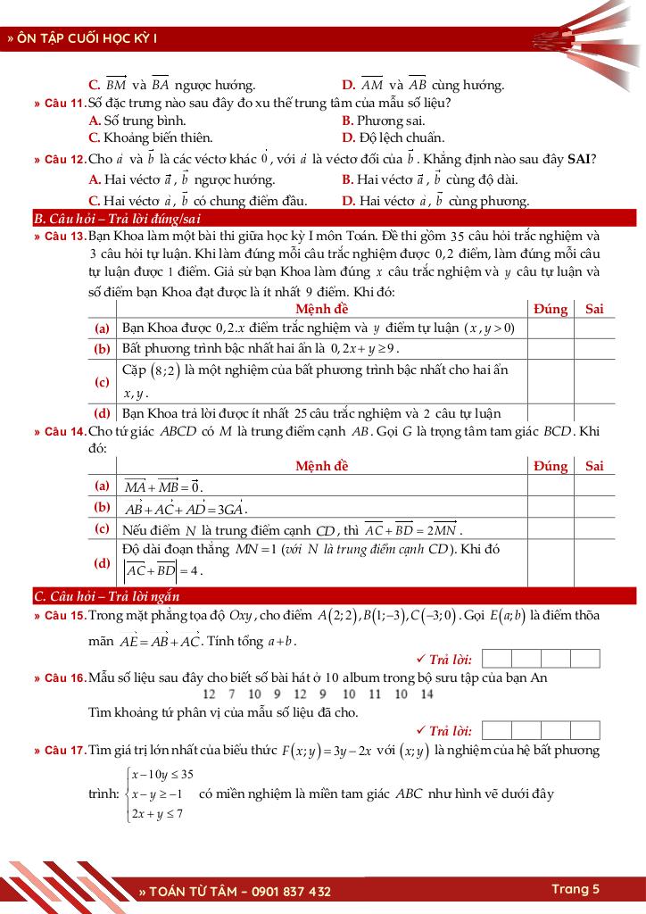 bộ đề ôn tập cuối học kỳ 1 môn toán 10 knttvcs năm học 2025 – 2026 5