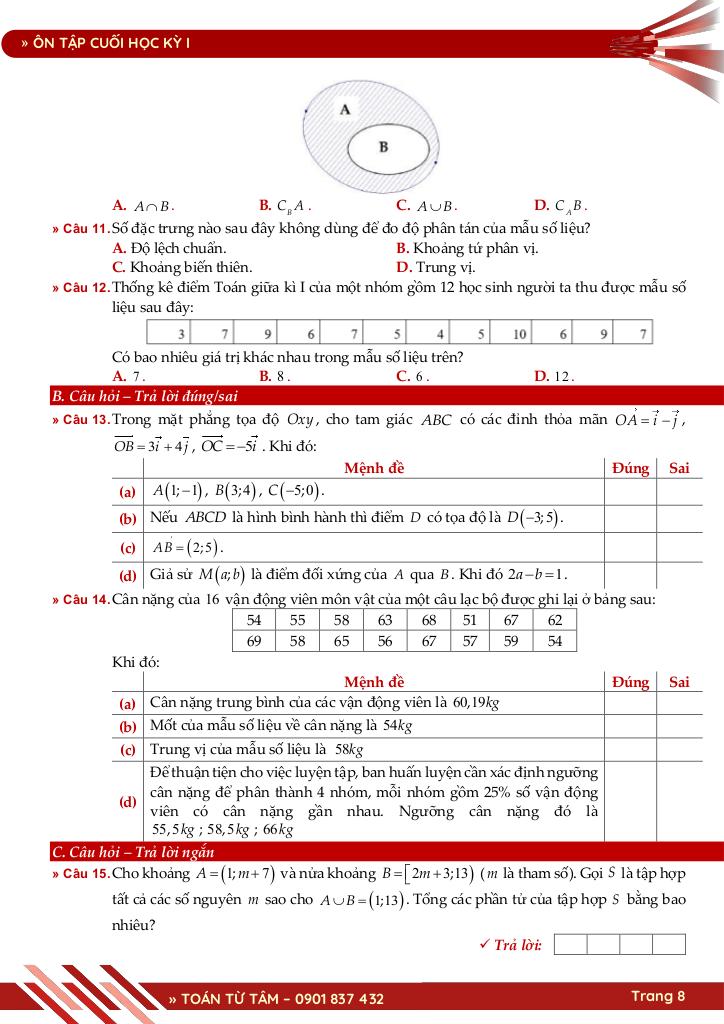 bộ đề ôn tập cuối học kỳ 1 môn toán 10 knttvcs năm học 2025 – 2026 8