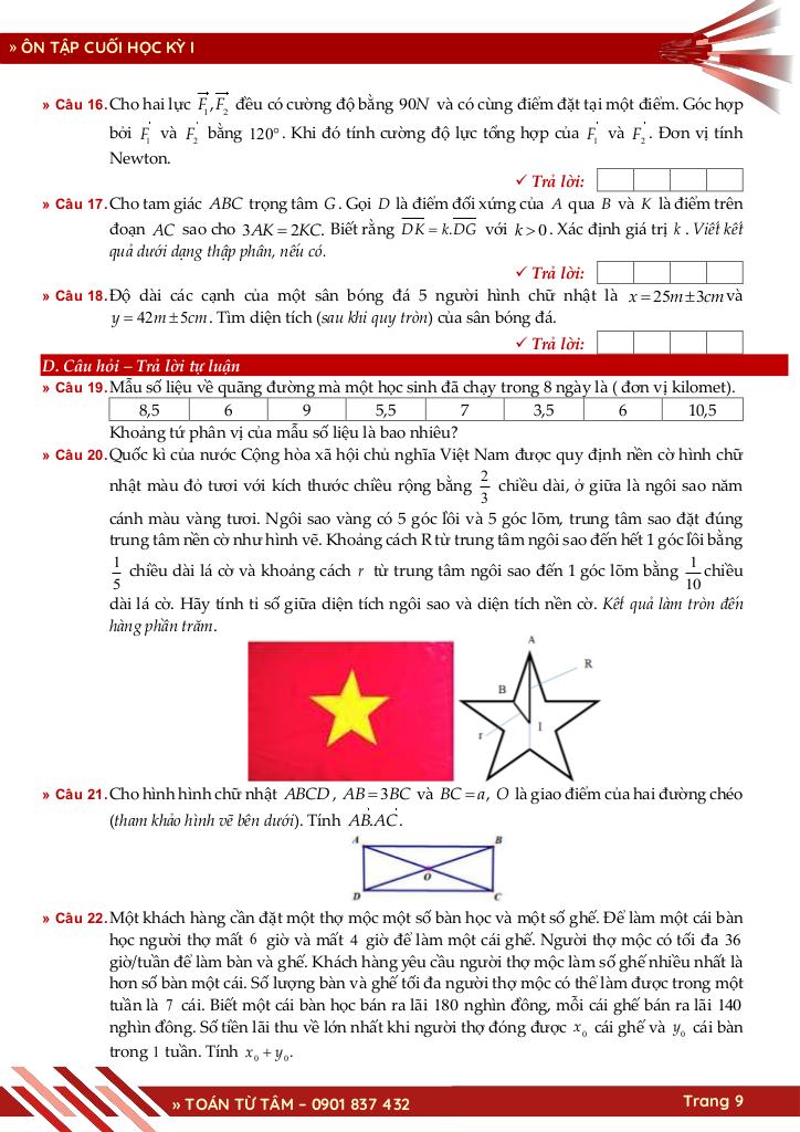 bộ đề ôn tập cuối học kỳ 1 môn toán 10 knttvcs năm học 2025 – 2026 9