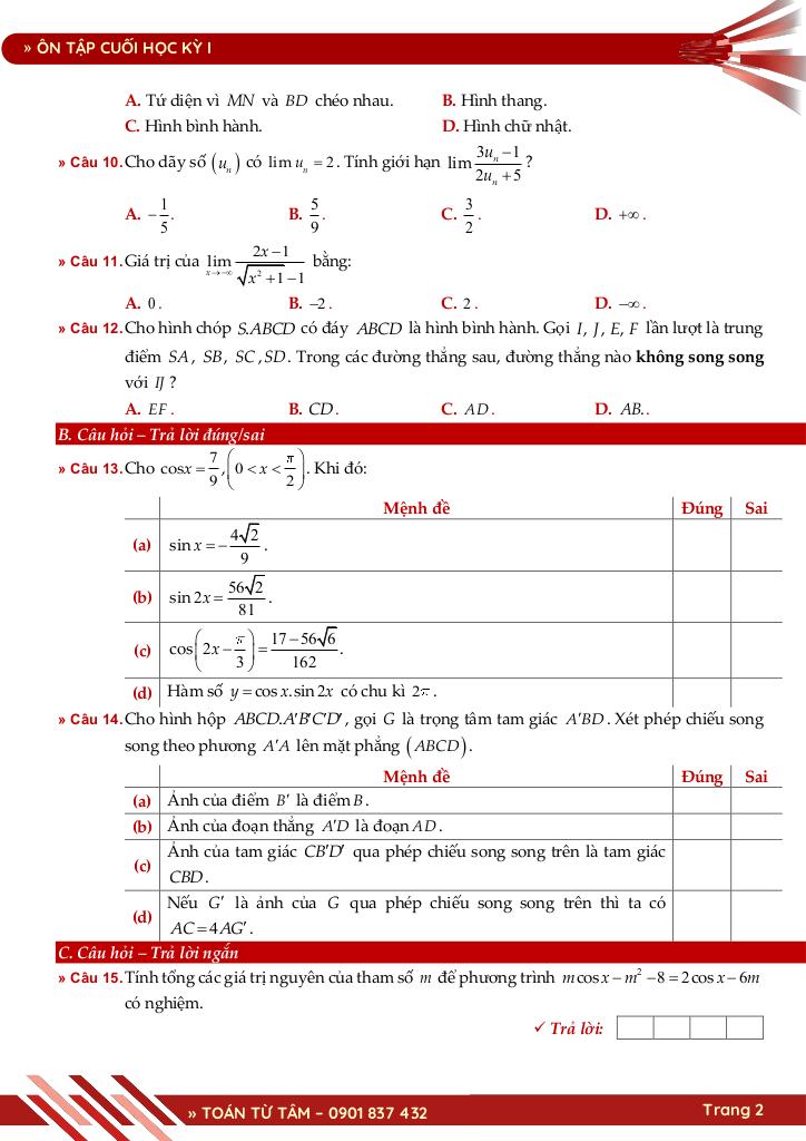bộ đề ôn tập cuối học kỳ 1 môn toán 11 cánh diều năm học 2025 – 2026 2