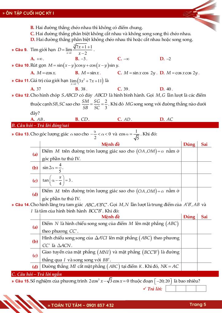 bộ đề ôn tập cuối học kỳ 1 môn toán 11 cánh diều năm học 2025 – 2026 5