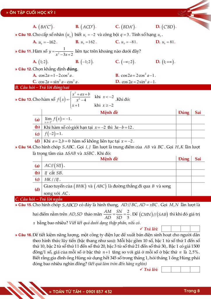 bộ đề ôn tập cuối học kỳ 1 môn toán 11 cánh diều năm học 2025 – 2026 8