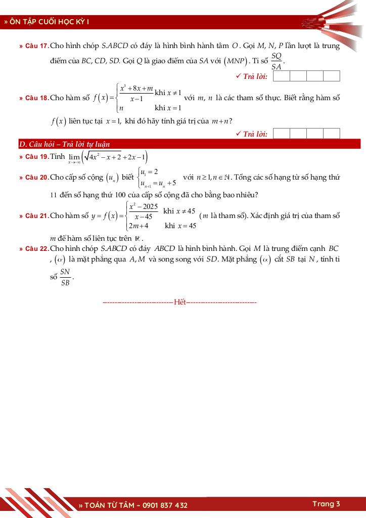 bộ đề ôn tập cuối học kỳ 1 môn toán 11 ctst năm học 2025 – 2026 3