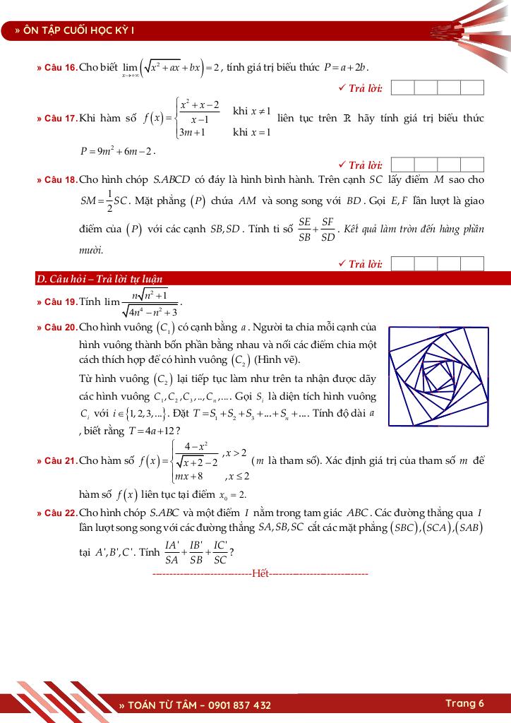 bộ đề ôn tập cuối học kỳ 1 môn toán 11 ctst năm học 2025 – 2026 6