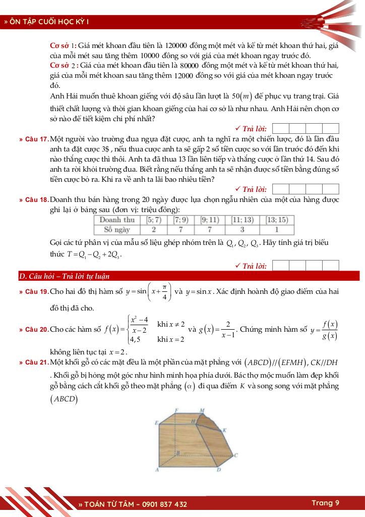 bộ đề ôn tập cuối học kỳ 1 môn toán 11 ctst năm học 2025 – 2026 9