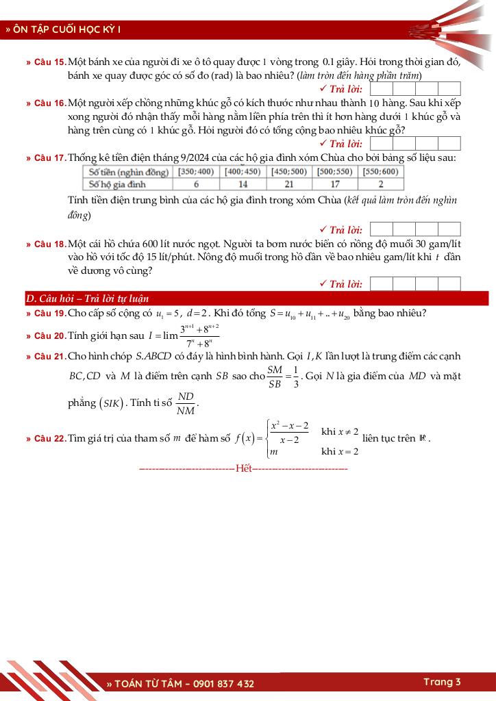 bộ đề ôn tập cuối học kỳ 1 môn toán 11 knttvcs năm học 2025 – 2026 3