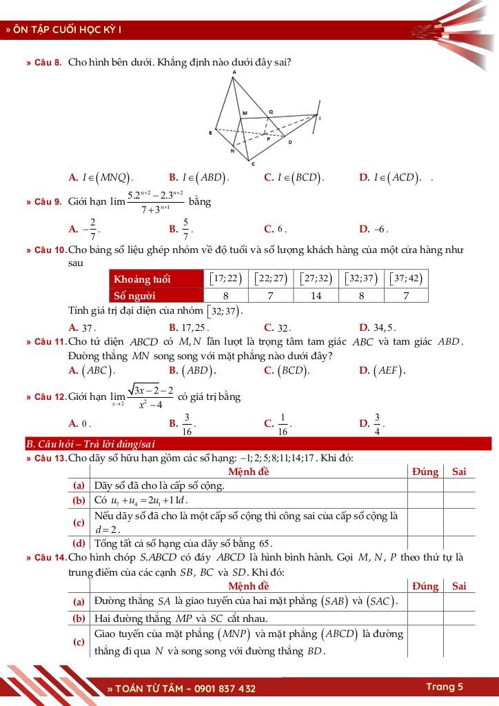bộ đề ôn tập cuối học kỳ 1 môn toán 11 knttvcs năm học 2025 – 2026 5