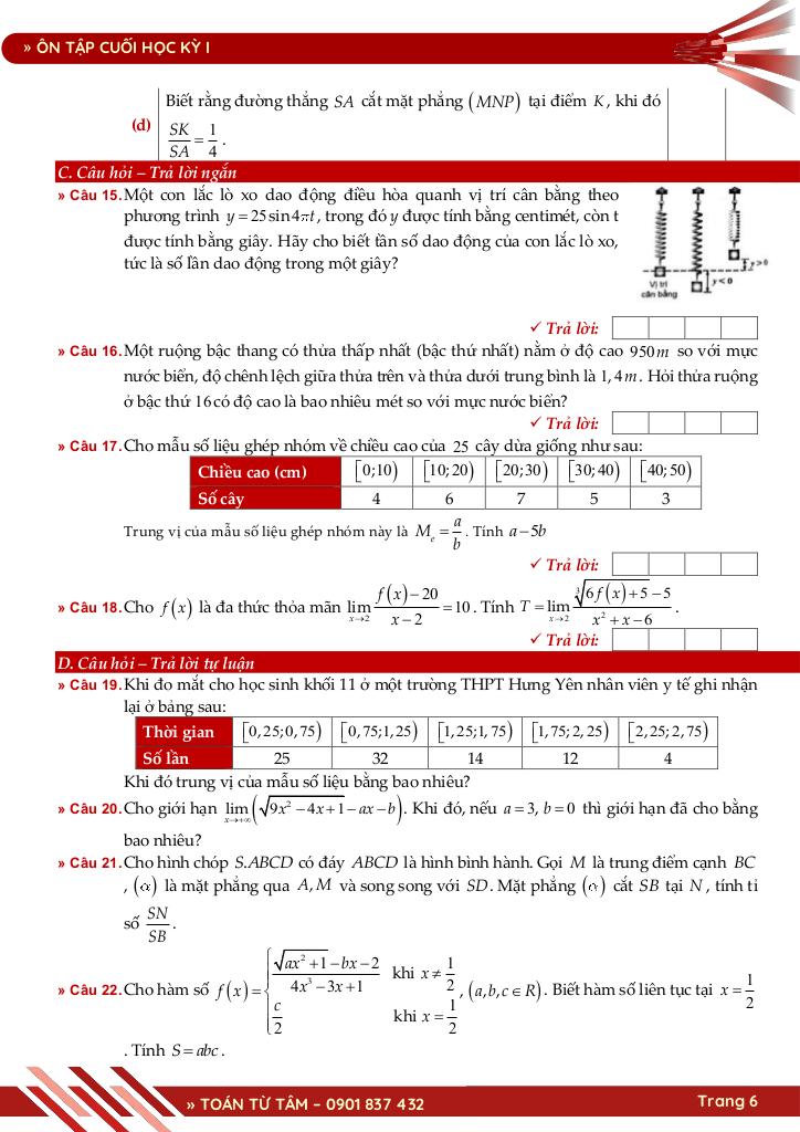 bộ đề ôn tập cuối học kỳ 1 môn toán 11 knttvcs năm học 2025 – 2026 6