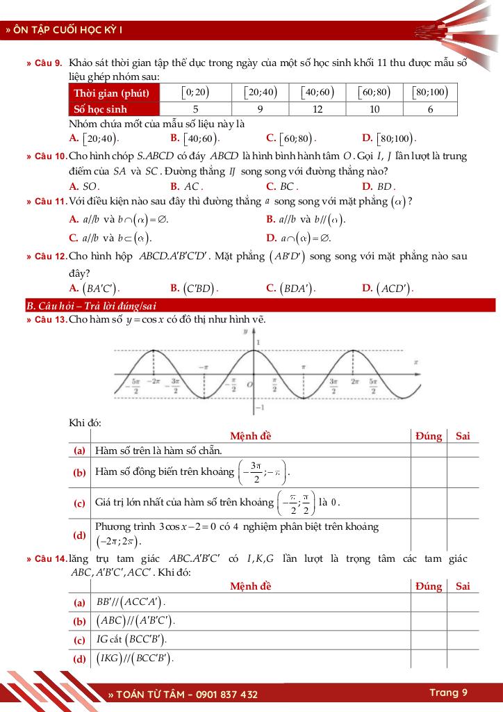 bộ đề ôn tập cuối học kỳ 1 môn toán 11 knttvcs năm học 2025 – 2026 9