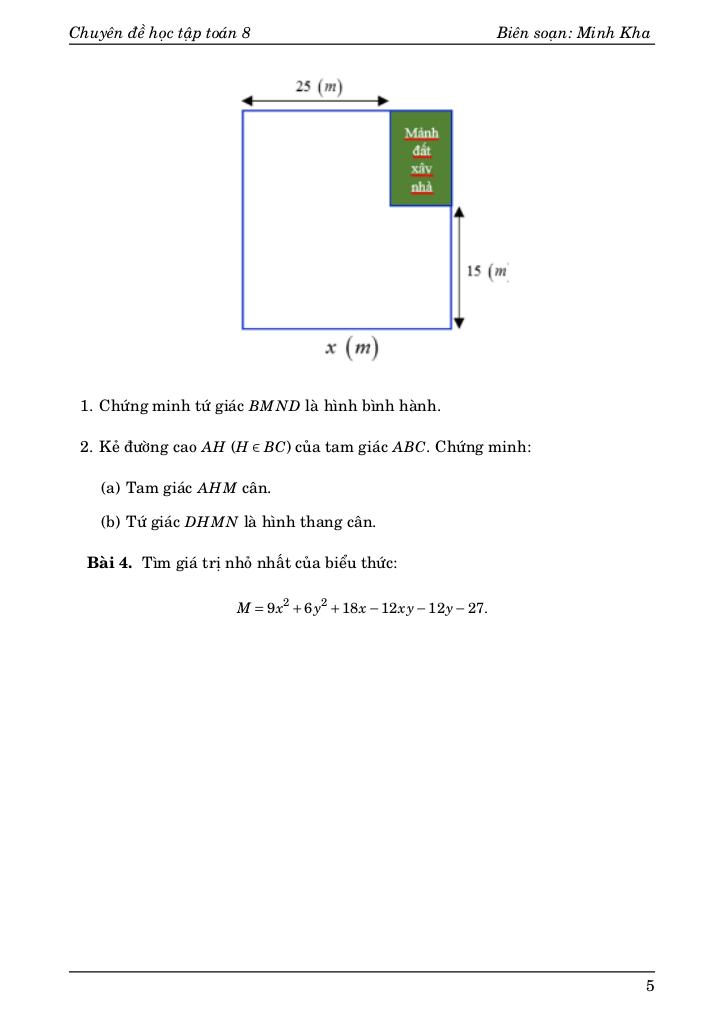 bộ đề ôn tập giữa học kì 1 môn toán 8 có đáp án và lời giải chi tiết 5