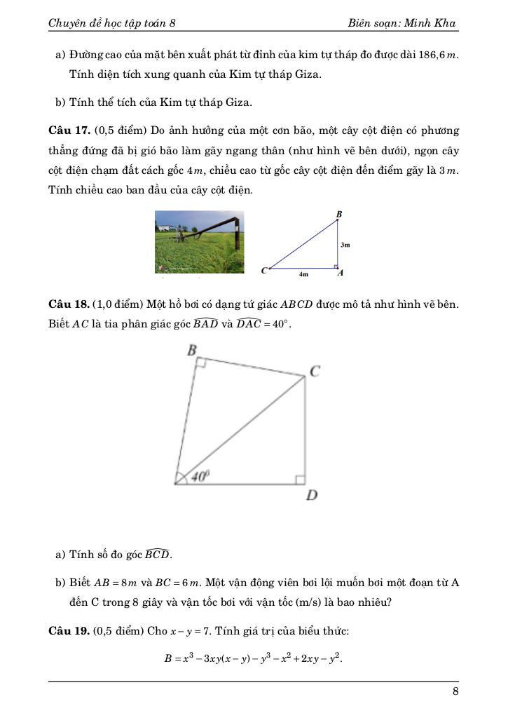 bộ đề ôn tập giữa học kì 1 môn toán 8 có đáp án và lời giải chi tiết 8