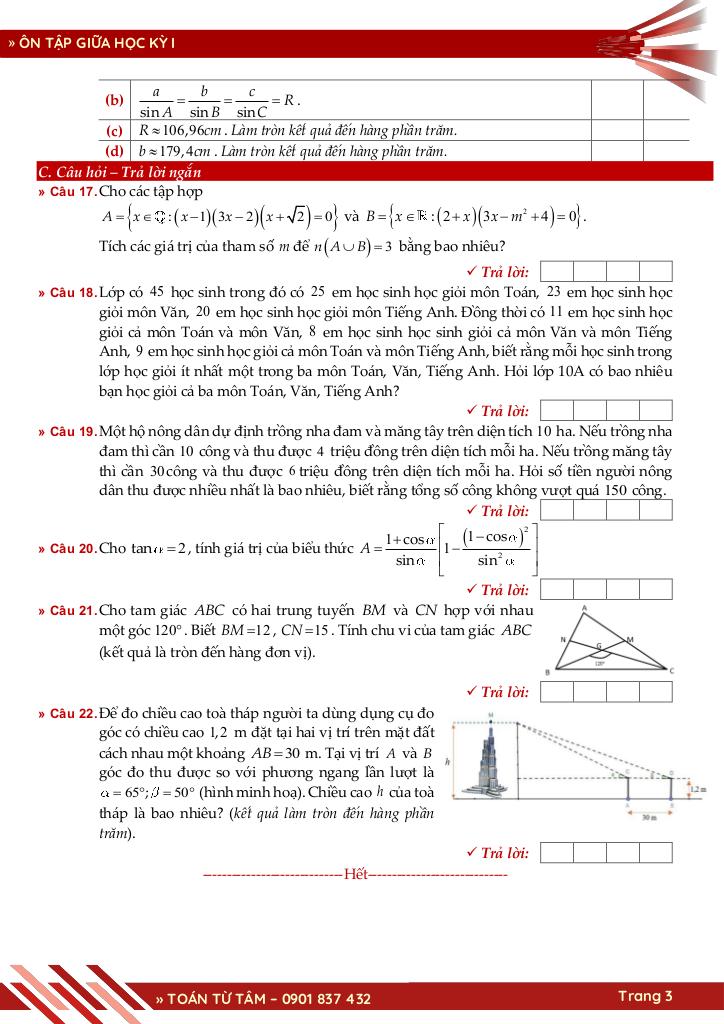 bộ đề ôn tập giữa học kỳ 1 môn toán 10 ctst năm học 2025 – 2026 3