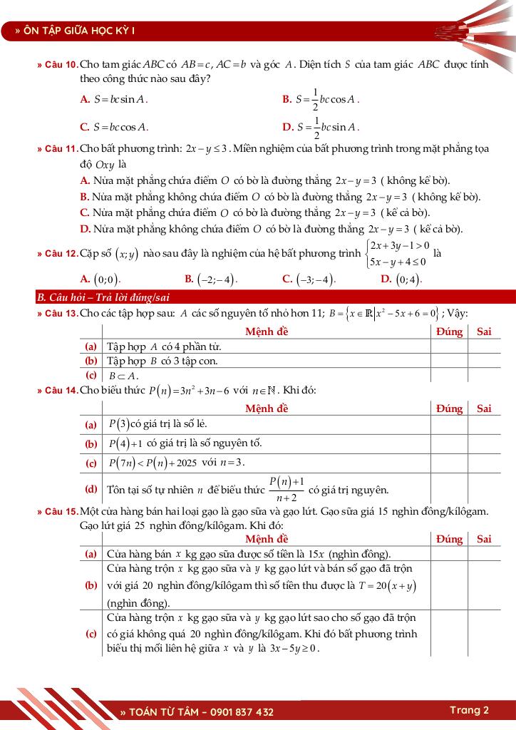 bộ đề ôn tập giữa học kỳ 1 môn toán 10 knttvcs năm học 2025 – 2026 2