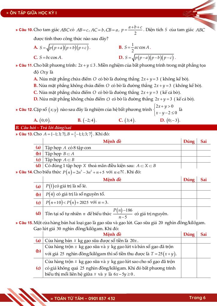bộ đề ôn tập giữa học kỳ 1 môn toán 10 knttvcs năm học 2025 – 2026 6
