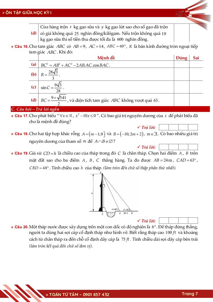 bộ đề ôn tập giữa học kỳ 1 môn toán 10 knttvcs năm học 2025 – 2026 7