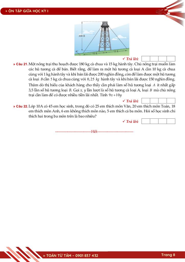 bộ đề ôn tập giữa học kỳ 1 môn toán 10 knttvcs năm học 2025 – 2026 8