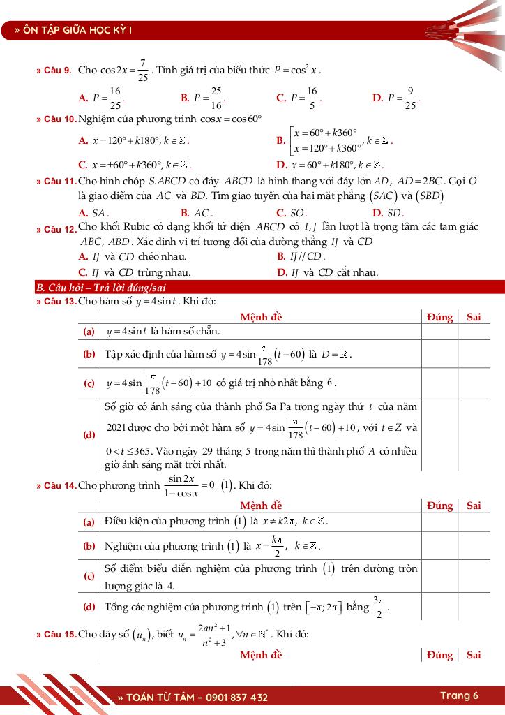 bộ đề ôn tập giữa học kỳ 1 môn toán 11 cánh diều năm học 2025 – 2026 6