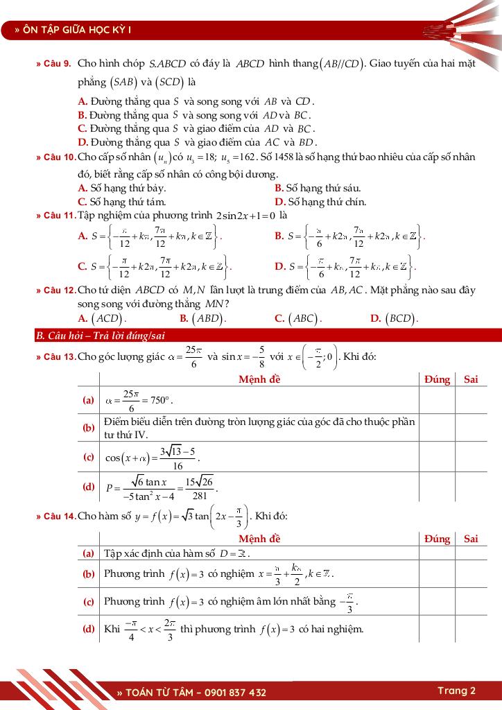 bộ đề ôn tập giữa học kỳ 1 môn toán 11 ctst năm học 2025 – 2026 2