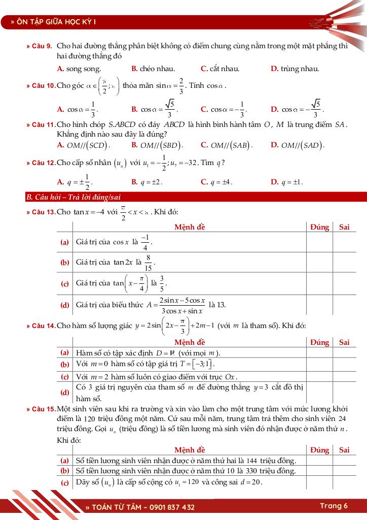 bộ đề ôn tập giữa học kỳ 1 môn toán 11 ctst năm học 2025 – 2026 6
