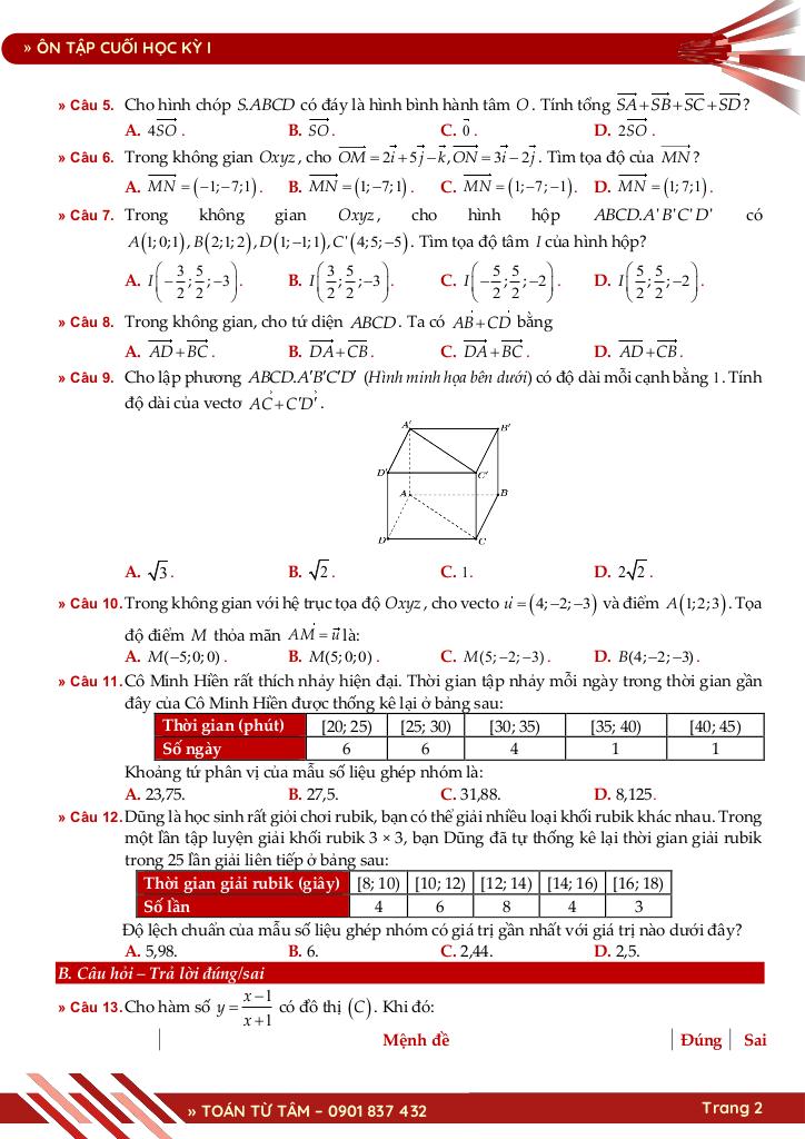 bộ đề ôn tập kiểm tra cuối học kỳ 1 môn toán 12 năm học 2025 – 2026 2