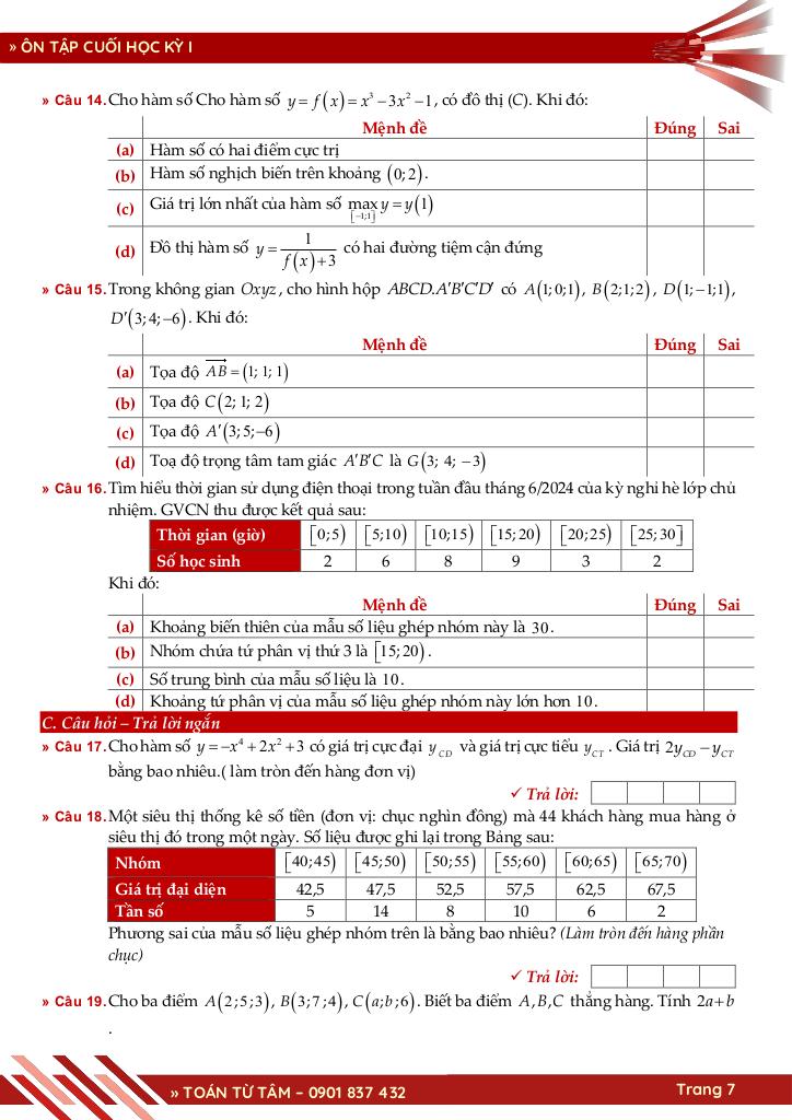 bộ đề ôn tập kiểm tra cuối học kỳ 1 môn toán 12 năm học 2025 – 2026 7