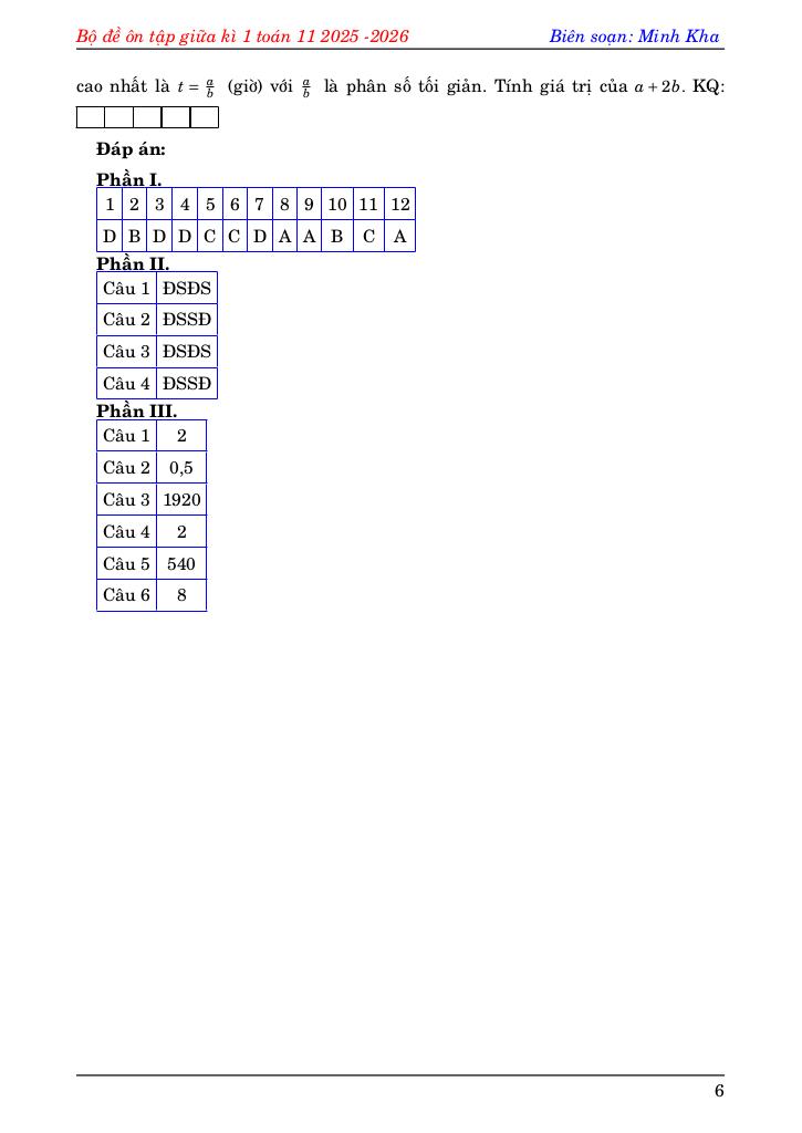 bộ đề ôn tập kiểm tra giữa học kì 1 môn toán 11 năm học 2025 – 2026 6