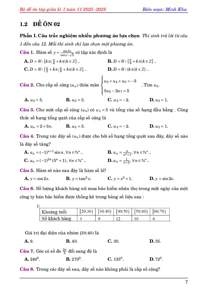 bộ đề ôn tập kiểm tra giữa học kì 1 môn toán 11 năm học 2025 – 2026 7