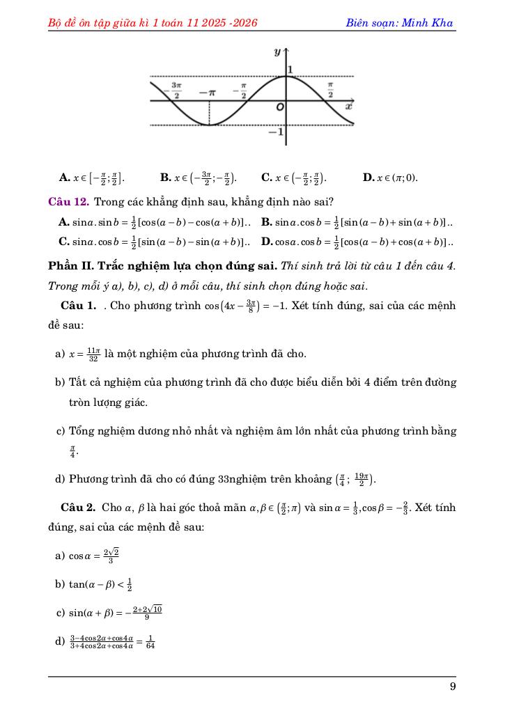 bộ đề ôn tập kiểm tra giữa học kì 1 môn toán 11 năm học 2025 – 2026 9