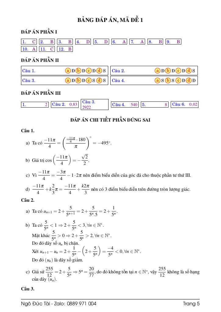 bộ đề ôn tập kiểm tra giữa học kì 1 toán 11 chương trình mới có đáp án 5