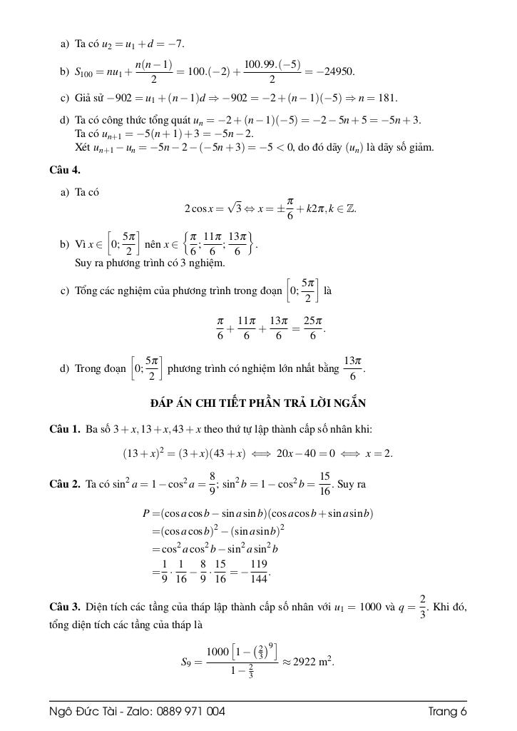 bộ đề ôn tập kiểm tra giữa học kì 1 toán 11 chương trình mới có đáp án 6
