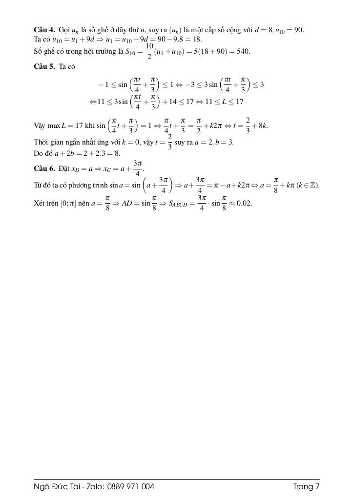 bộ đề ôn tập kiểm tra giữa học kì 1 toán 11 chương trình mới có đáp án 7