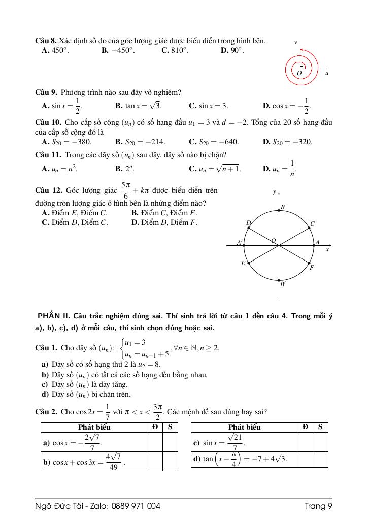 bộ đề ôn tập kiểm tra giữa học kì 1 toán 11 chương trình mới có đáp án 9