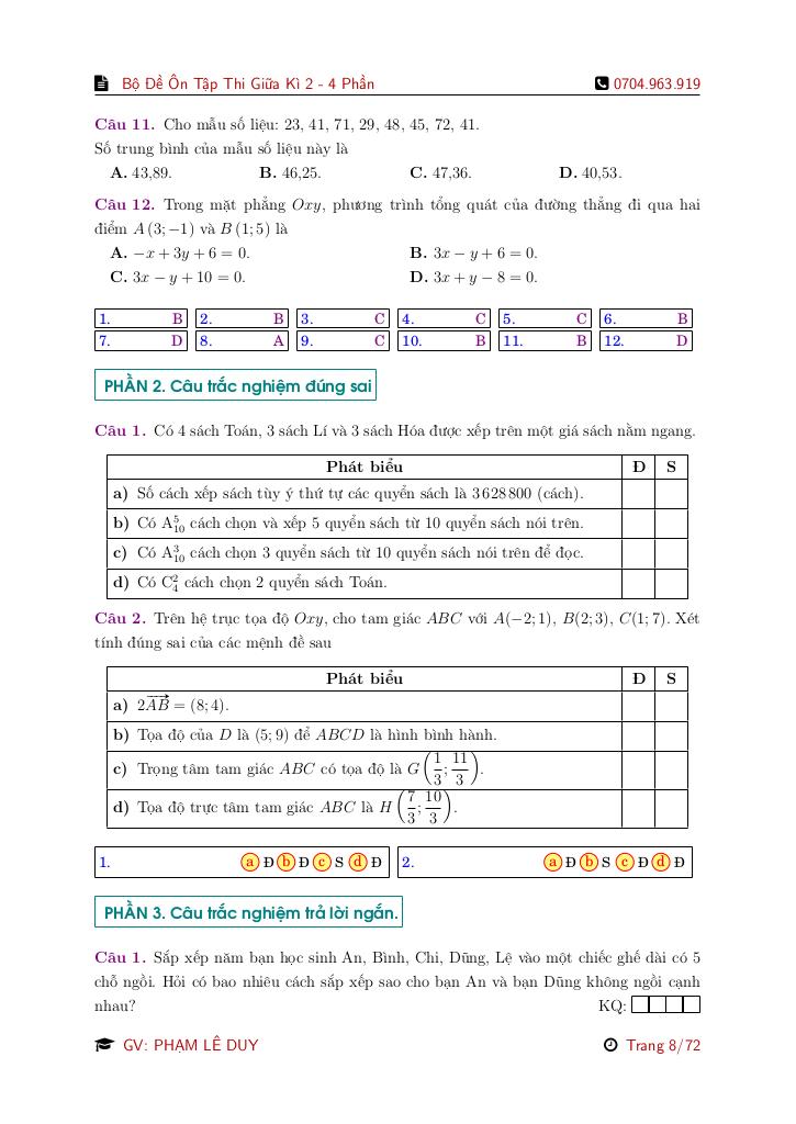 bộ đề ôn tập kiểm tra giữa học kì 2 môn toán 10 theo cấu trúc mới (4 phần) 7