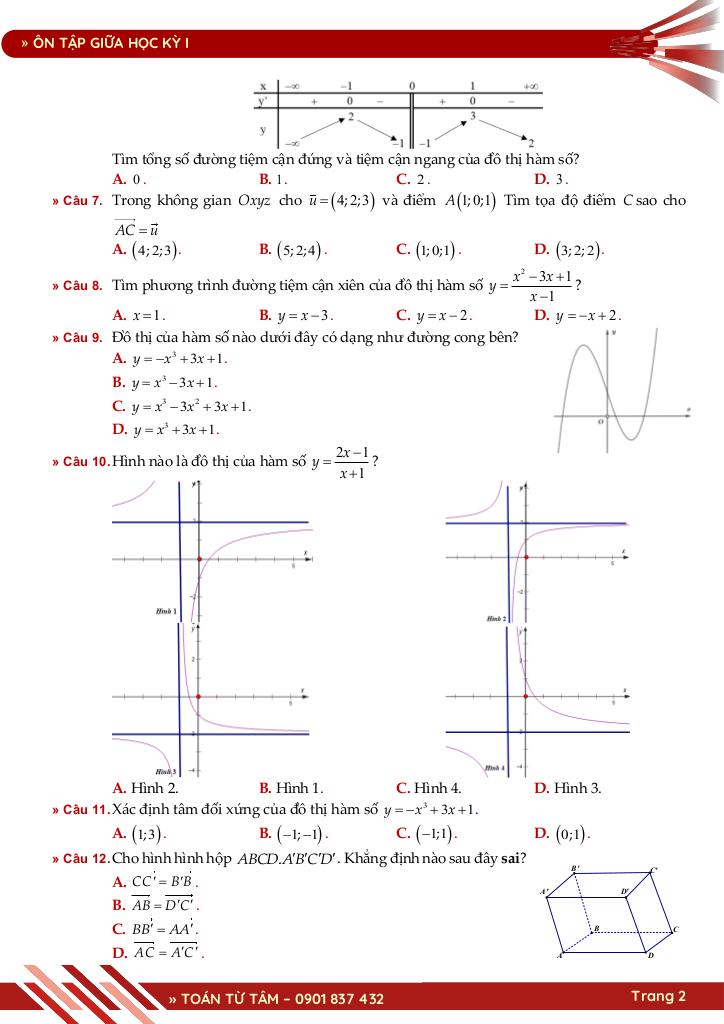 bộ đề ôn tập kiểm tra giữa học kỳ 1 toán 12 năm học 2025 – 2026 2