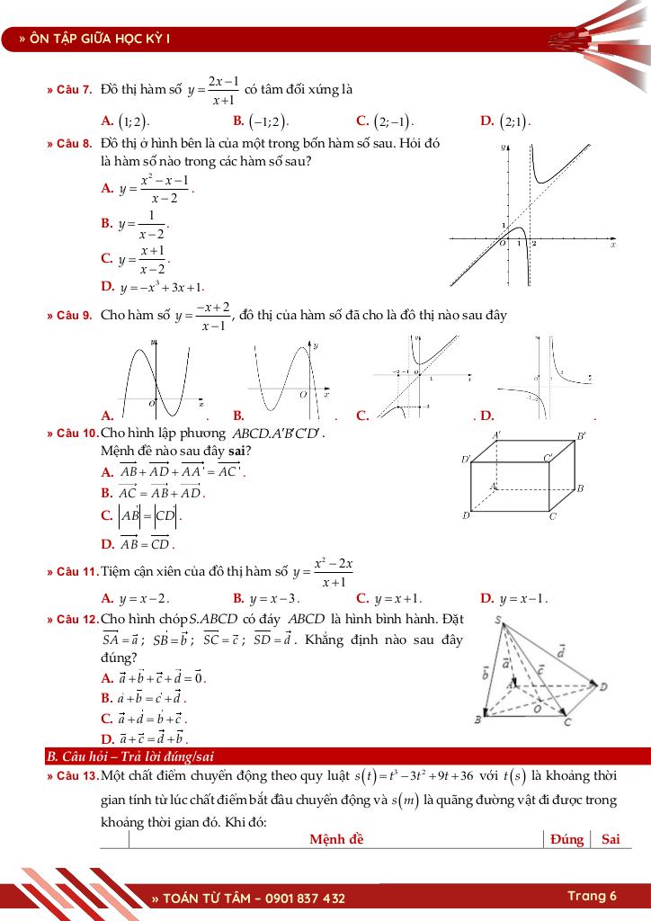 bộ đề ôn tập kiểm tra giữa học kỳ 1 toán 12 năm học 2025 – 2026 6